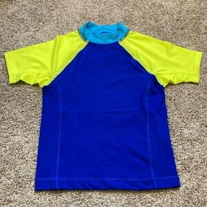 Lands' End Blue and Yellow Rashguard Swim Shirt NWT